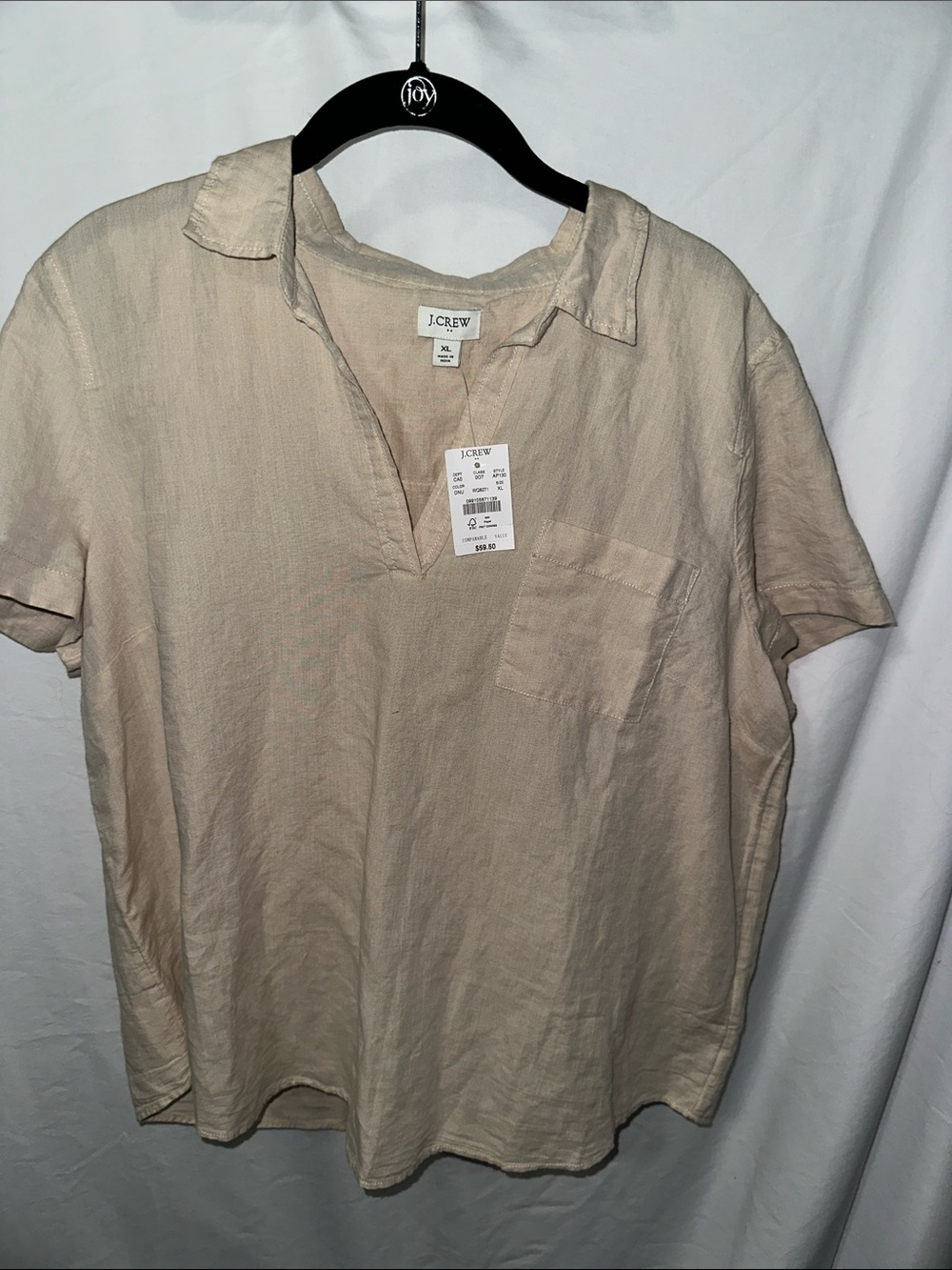J. Crew Women's Beige Short-Sleeve Linen Popover Tunic